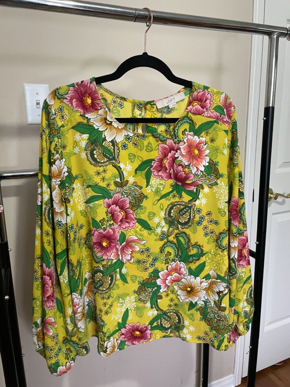Crew Collar Blouse, Yellow Patterned, L